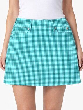 NWOT Abacus Elite Golf Skort Teal Gingham A-Line High Waisted Size 6